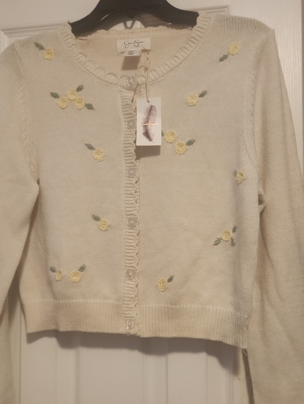 Jessica Simpson Cream Cardigan with Yellow Floral Embroidery